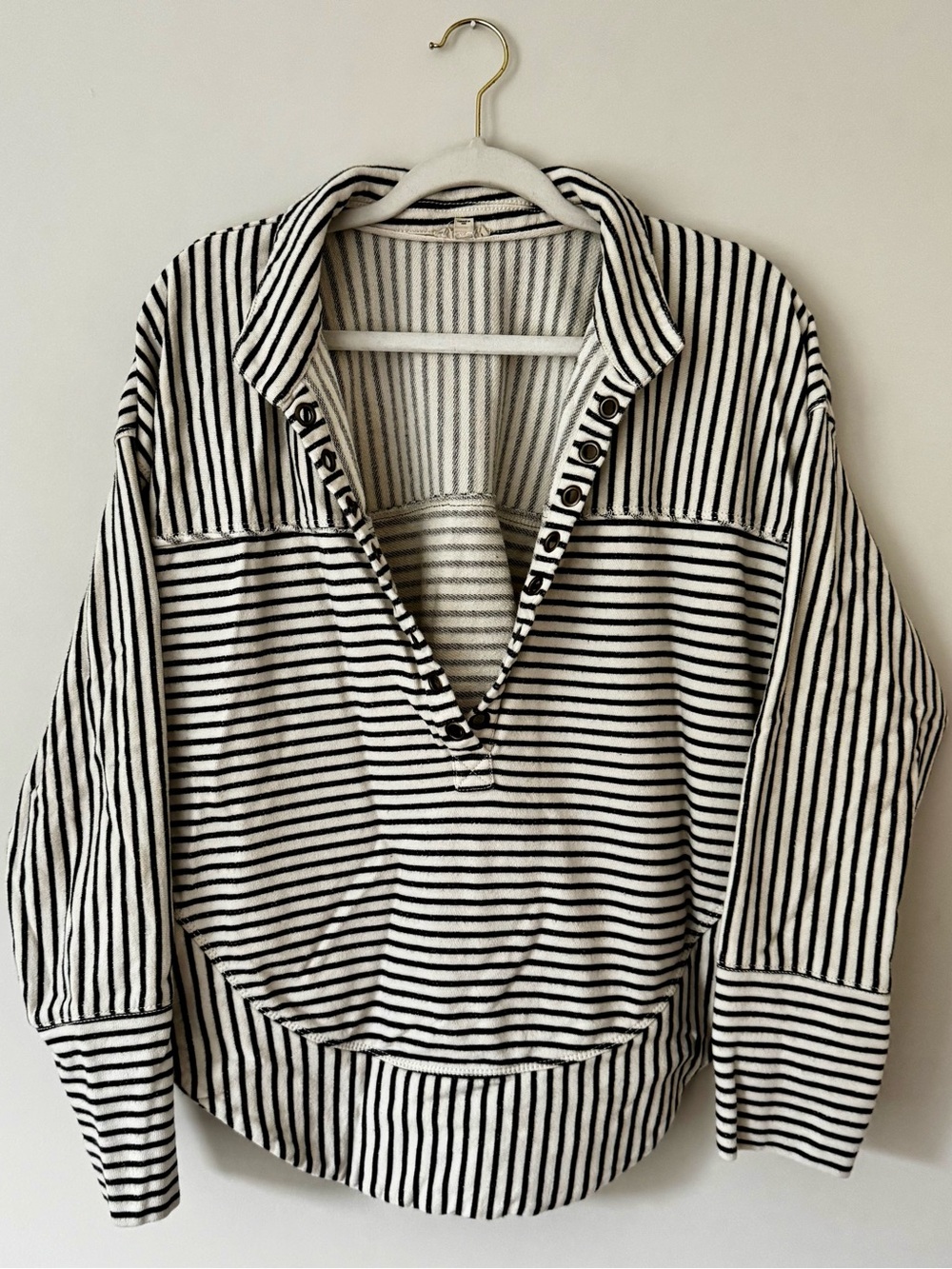 Anthro Pilcro Cotton Spliced Henley Top, Ivory / Black Stripe – Size Medium - Picture 2 of 8